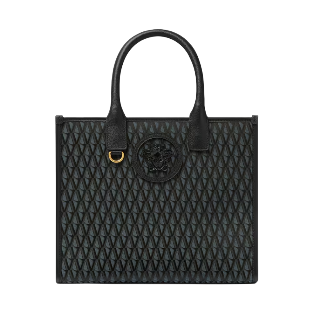 BLACK V ALLOVER LA MEDUSA SMALL TOTE